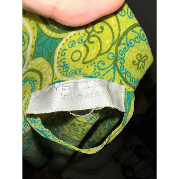 VINTAGE 90'S MYSTIQUE INTIMATES LIME GREEN MENSWEAR 60's PRINT WRAP ROBE W/ BELT - Picture 3 of 5